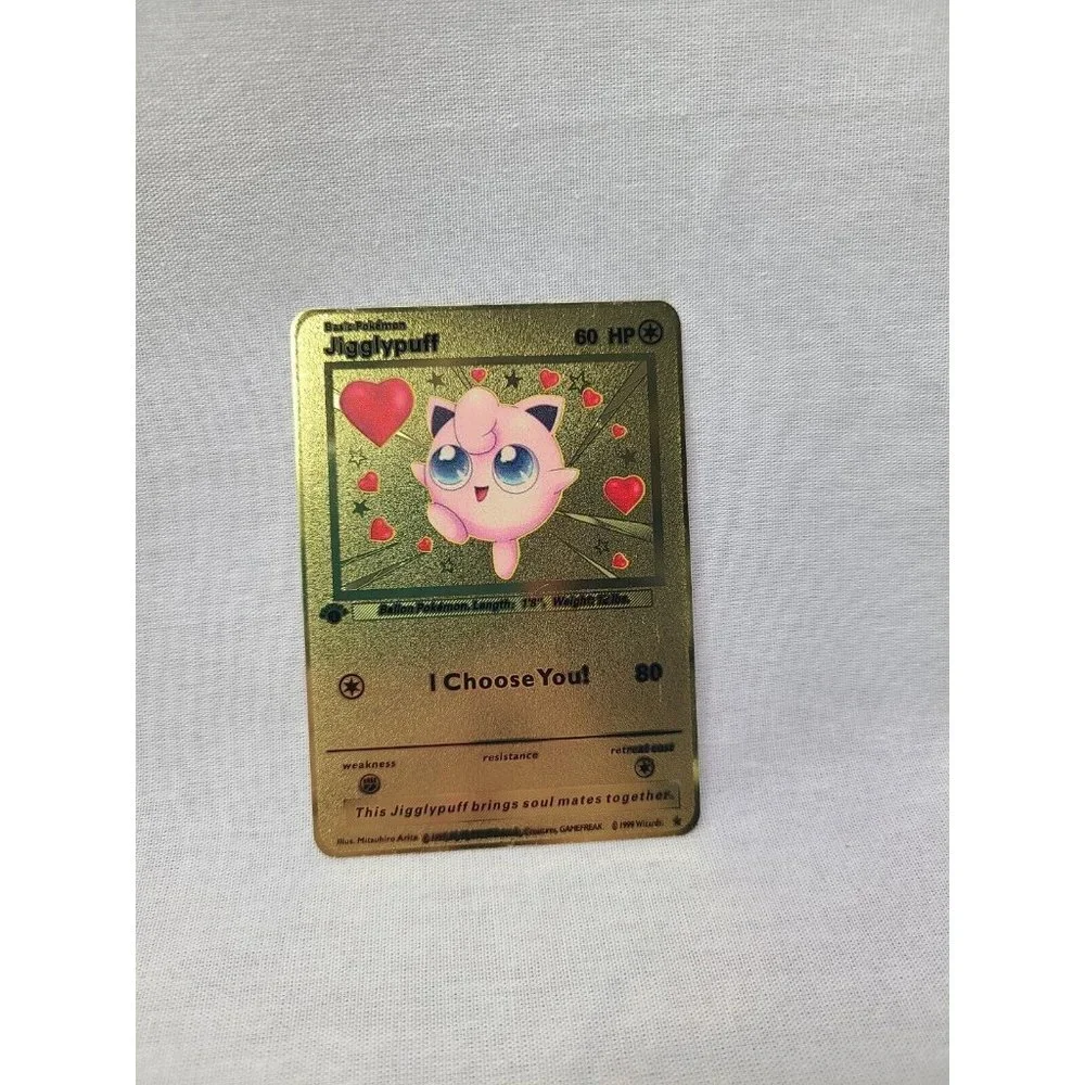 Jigglypuff I Choose You Love Heart Valentine Gold Metal Card- Brand new - Picture 1 of 3